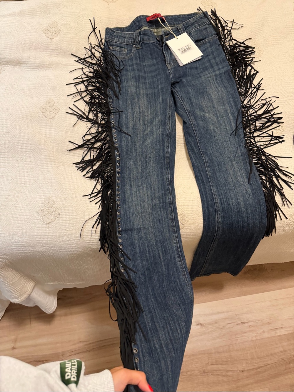 Jaded London El Topo Fringe Bootcut Jeans in Blue Wash - Picture 9 of 11